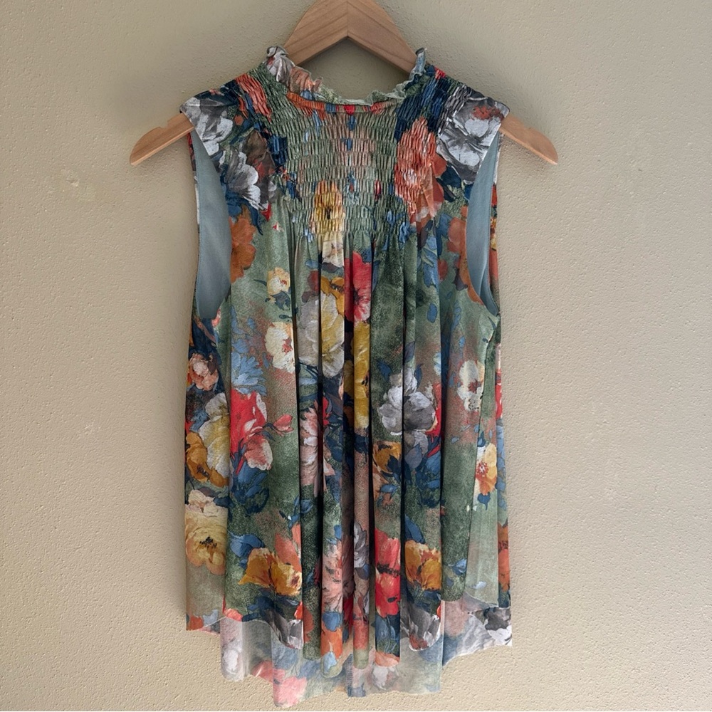ANTHROPOLOGIE DELETTA Floral Swing Mock Neck Epona Top XS Spring Cottage Prarie